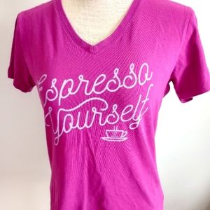 Life Is Good Women's TShirt Orchid Purple Espresso Yourself Coffee Theme Size XS